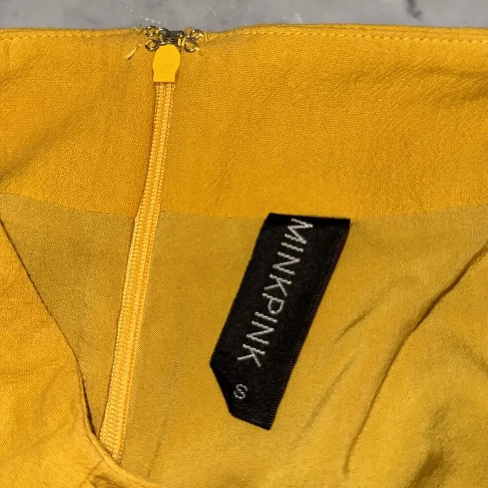 MinkPink Mustard Yellow Women's Camille Tie Front Frill Short Small
